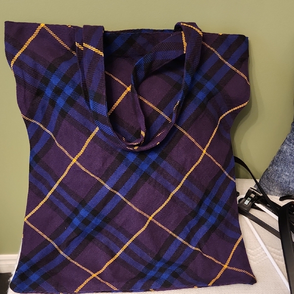 Burberry Purple and Blue Checkered Tote - Picture 2 of 6